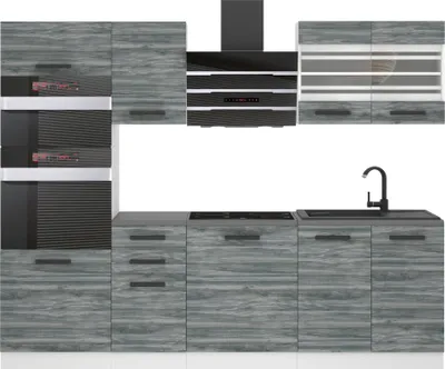 Produktbild von Belini Küchenzeile Küchenblock Tracy - Küchenmöbel 240 cm Einbauküche Vollausstattung ohne Elektrogeräten mit Hängeschränke und Unterschränke, ohne Arbeitsplatten, Glamour Wood