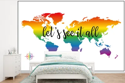 Produktbild von Weltkarten-Wandtapete - Regenbogenfarben - Kompas-Design - Breite 360 cm x Höhe 240 cm