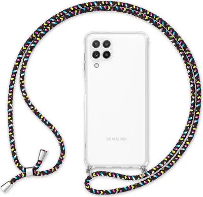 Image de Housse de téléphone portable NALIA avec chaîne pour Samsung Galaxy A22, Housse transparente & cordon pour téléphone portable, Robuste anti-jaunissement clair noir multicolore