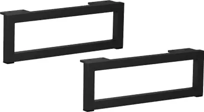 Two black metal furniture legs with a rectangular opening are shown against a white background.