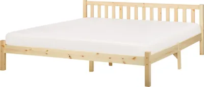 Produktbild von BELIANI Bett Hellbraun Kiefernholz mit Lattenrost 180 x 200 cm Hohes Kopfteil Lattenoptik Klassisch Skandinavisch Schlafzimmer Holzbett Doppelbett