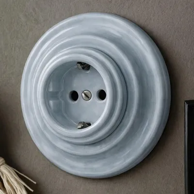 Porzellan-Retro-Steckdose, eisgrau, 250 V, 16 A, Ø 100 mm, All-in-One