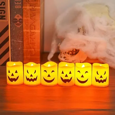 Zdjęcie produktu dla Lampki LED Halloween Dynia 6 szt Świeczki Bez Płomienia