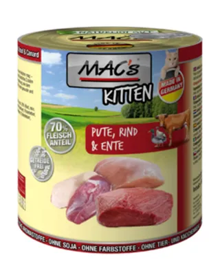 Produktbild von 6 x 800g MAC's Kitten Pute, Rind & Ente