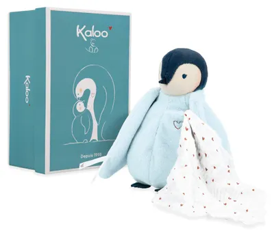 Image de Peluche Kaloo Pingouin bleu avec foulard - Jouet doux pour bébé en peluche
