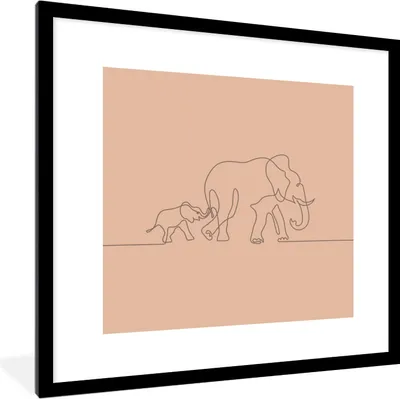 Produktbild von MuchoWow® MuchoWow® Gerahmtes Poster Elefanten - Minimalismus - Einfach 40x40 cm - Poster mit zchwarzem Bilderrahmen - Poster - Plakat im Rahmen