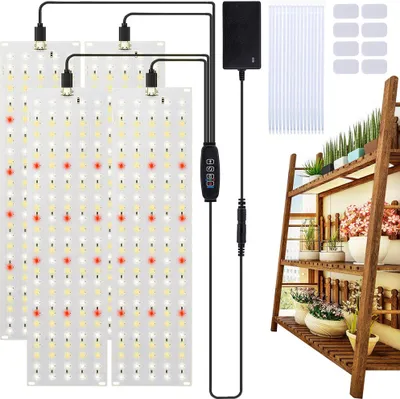 Produktbild von 4 Panels Pflanzenlampe LED Vollspektrum Grow Lampe Wachstumslampen mit Schalter und Timer für Zimmerpflanzen, 20W Dimmbar Pflanzenlicht Blumenlampe