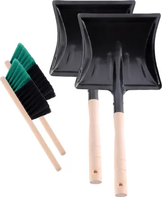 Image de Garronda Ensemble de 2 pces Pelle à poussière en métal avec manche en bois Set avec balai à main (Noir/Vert + Noir)