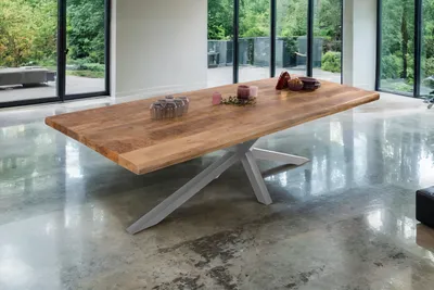 Produktbild von Esstisch Baumkante 260 x 100 cm Mangoholz Rough Spider-Gestell silber CALI