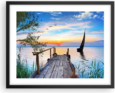 Produktbild von Gerahmtes Poster - Schwarzer Rahmen - Brücke See - 50x40 cm - Wand Bild - Wanddeko - Wandbilder - Kunstposter - Wandposter - Bilderrahmen - Bilder - Kunstdruck - Wandbild - P2BAA50x40-4115