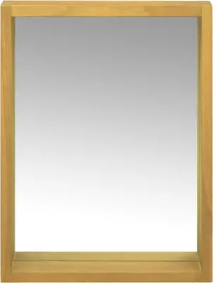 A mirror with a wooden frame.