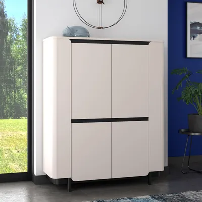 Produktbild von Forte VODOL Highboard 130, modernes Highboard mit 4 Türen und abgerundetem Eckendesign, Holzwerkstoff, Kaschmir|Beige , 130,3 cm breit x 161,1 cm hoch x 44,8 cm tief