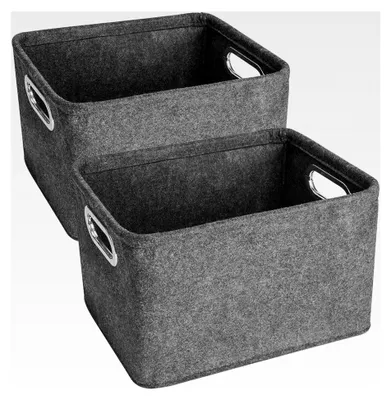 Produktbild von 2 Stück Aufbewahrungsbox mit Griffen, Faltbarer Filzkorb für Küche, Badezimmer und Büro (Grau)
