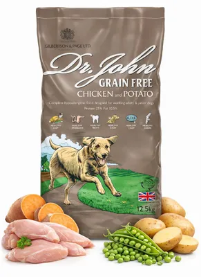Produktbild von Getreidefreies Hundefutter Huhn & Kartoffeln 12,5 kg – hypoallergen, Trockenfutter für erwachsene Hunde – Dr John Grain Free