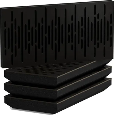 Immagine prodotto di Confezione da 4 pannelli acustici WAVE-H sottili e fonoassorbenti | 25x50 cm | Riflessione | Spessore – Colore: [53 mm | Nero]