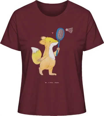 Produktbild von Mr. & Mrs. Panda Oberteil Damen Fuchs Federball spielen Größe S - Burgundy - Geschenk, T-Shirt, Basic, Baumwoll, Badminton, Shirt