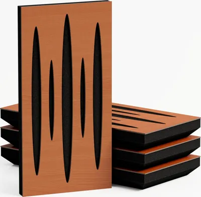 Zdjęcie produktu dla 4-pak - Wąski dźwiękochłonny rozproszony panel akustyczny | 50 x 25 cm | grubość modelu - kolor: (PULSAR - 53 mm | wiśniowy]