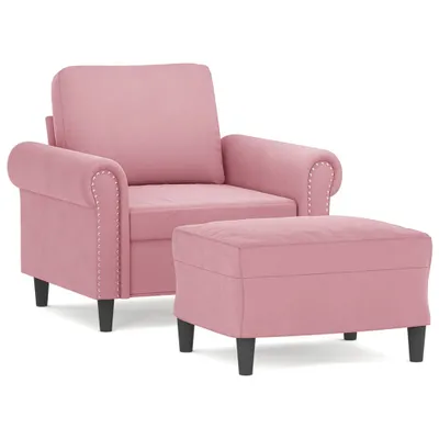 Zdjęcie produktu dla vidaXL Fotel ze stołkiem różowy 60 cm aksamitny
