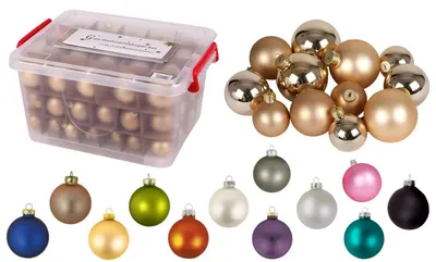 Produktbild von Glas-Weihnachtskugel-Set 72tlg + Box Weihnachtsbaumkugeln Christbaumschmuck Deko, Farben:gold
