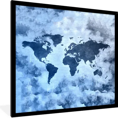 Produktbild von MuchoWow® MuchoWow® Gerahmtes Poster Weltkarte - Blau - Farbe 40x40 cm - Poster mit zchwarzem Bilderrahmen - Mit Rahmen - Wanddekoration Schlafzimmer