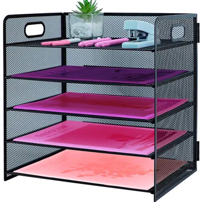 Image de Organisateur de bureau idéalife, avec 5 niveaux, poignée, grille métallique