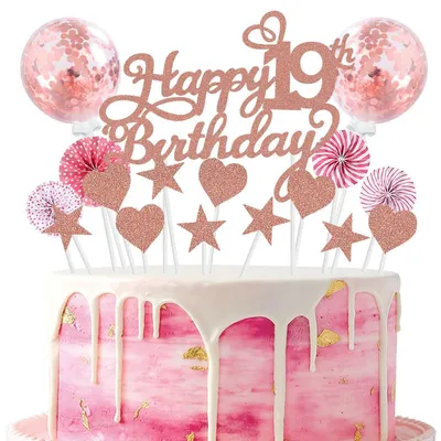 Roségoldene Torten-Deko 19. Geburtstag, 17-teilig
