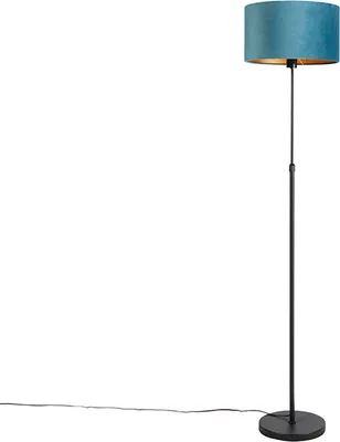 Produktbild von Stehleuchte Schwarz mit Veloursschirm Blau mit Gold 35 cm Parte