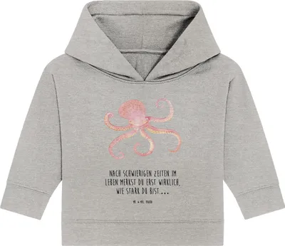 Produktbild von Mr. & Mrs. Panda Organic Baby Hoodie Tintenfisch 24. - 36. Monat - Heather Grey - Geschenk, Meer, Wasser, Ozean, Kapuzenshirt, Meerestier, Kapuzensweatshirt, Krake