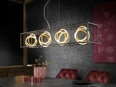 Produktbild von LED Pendelleuchte Schwarz Gold 4flammig, mit Fernbedienung dimmbar & Tageslicht