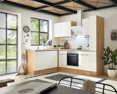 Produktbild von Küche Küchenzeile Winkelküche Marleen Premium 250 cm Weiß Artisan Eiche Respekta