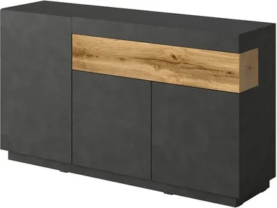 Productafbeelding van Buffet, dressoir, enfilade KILES met drie deuren en een lade. Kleur antracietgrijs en eiken. Designstijl