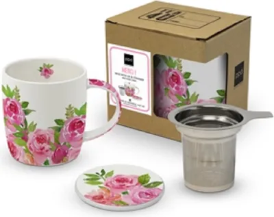 Produktbild von Teetasse mit Teesieb, Rosen, Blumen, Teetassen Geschenkkarton Geschenkidee