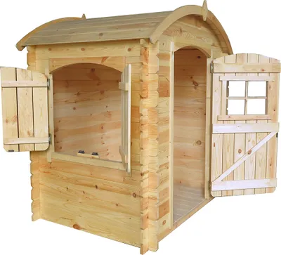 Produktbild von Timbela Kinderspielhaus aus Holz MIT BÖDEN - Spielhaus im Freien für Kinder - B112xL146xH145 cm/1,1m2 Gartenspielhaus - M505