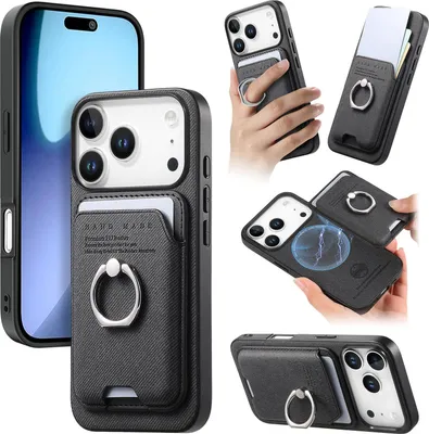 Produktbild von INF Schwarze Kunstleder Magnetische Kartenhalter Handyhülle für iPhone 17 Pro