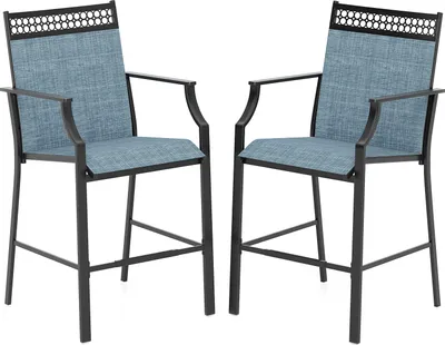 Produktbild von 2er Set Terrassenstühle, 2er Set Barhocker aus Stoff, Terrassenstühle mit Fußstütze, hoher Rückenlehne & Armlehnen, stabiler Metallrahmenstuhl