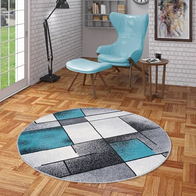 Produktbild von Designer Teppich Brilliant Grau Türkis Fantasy Rund, Größe:160 cm Rund