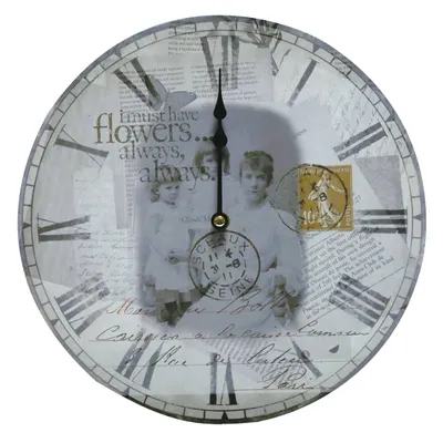 Produktbild von Vintage Wanduhr, römische Zahlen, Postkarten Motiv, D 31 cm