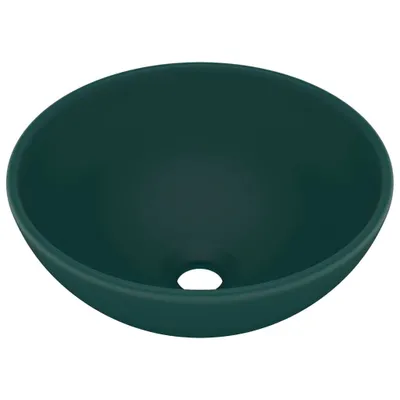 Image de vidaXL Lavabo de luxe Rond Mat Vert foncé 32,5x14 cm Céramique