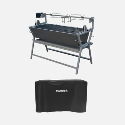 Produktbild von sweeek - Edelstahl Elektrospieß, schwenkbar, motorisiert, Holzkohle-Grill, mit Abdeckung - Grau