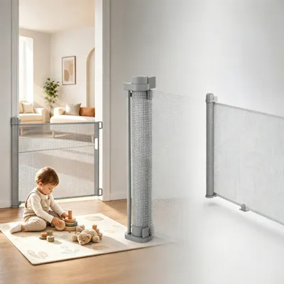 Image de ROSEJANE : Barrière de sécurité extensible pour portes, jusqu'à 180 cm, idéale pour protéger les bébés et les animaux domestiques, barrière de sécurité pour portes et passages, couleur grise