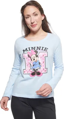Produktbild von Disney Minnie Mouse Schlafanzug für Damen - Pyjama Set Langarm Oberteil mit Hose Blau/Schwarz M