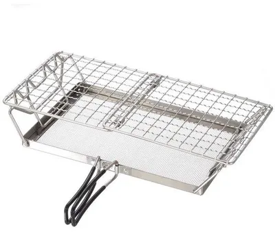 Image de Pince à pain en acier inoxydable - Poignée pliable - Adaptée pour 2 tranches - Plaques de cuisson pour camping - Pour cuisiner en extérieur - Livrée avec une sacoche de transport - Pince à pain