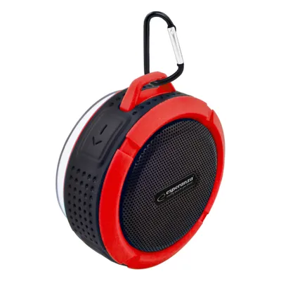 A portable Bluetooth speaker with a carabiner clip.