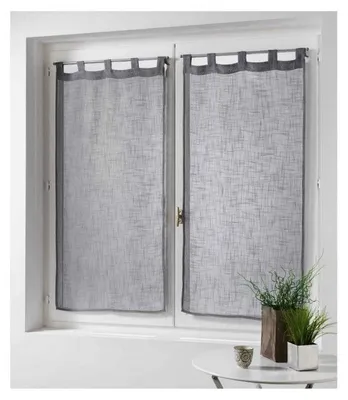 Image de Paire droite passants effet lin tissé haltona - 60 x 160 cm - Polyester - Gris