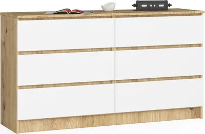 Produktbild von Akord Kommode 6 Schubladen Eiche/Weiß 138X40X77 Cm