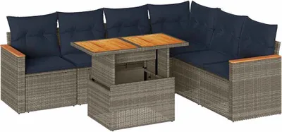 Produktbild von 7-tlg. Garten-Sofagarnitur mit Kissen Grau Poly Rattan