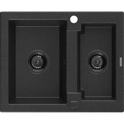 Obrázek produktu pro Mexen Carlos 1,5-miskový granitový dřez 582 x 475 mm, Černá/Stříbrná kovová, sifon Černá - 6518581500-73-B