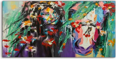 Produktbild von Coloray Acrylbild 140x70  Wandbild Acrylbilder Foto Bild Frau Pferd Blume farbenfroh