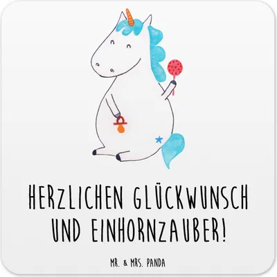 Produktbild von Mr. & Mrs. Panda Tischuntersetzer Einhorn Baby 15er Set - Weiß - Geschenk, Untersetzer für Gläser, Einhörner, Eltern, Geburtstag, Coaster, Tassenuntersetzer, Unicorn