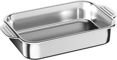 Imagen del producto de Bandeja rectangular de acero inoxidable, disponible en tamaños de 33, 37, 41, 45 y 51 cm. Bandeja para hornear pescado, de forma profunda. Bandeja para asar pavo. Plato para servir que también se puede usar para hornear pan, asar pollo o verduras (45 cm, color plateado)